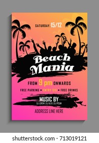 Beach Party Template, Beach Dance Party Flyer, Summer Party Banner or  Invitation presentation with date and place details.
