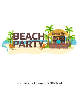 Beach Party. Travel. Palm, drink summer lounge chair tropical