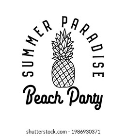 Beach party vector emblem design on white background