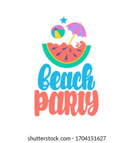 Fiesta de playa. Grabado de vectores. Diseño de tarjetas, ropa y otros artículos