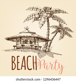 Beach party wallpaper, beach bar and palm trees