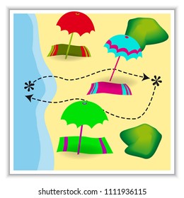 Beach path to the sea. Rest on the beach. Vector illustration on a theme summer