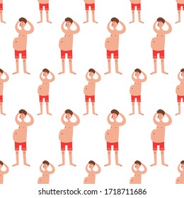 Beach pattern with man in a swimsuit. Pattern for textiles, cards, bedding, clothes, wrapping paper, wallpaper and other design.