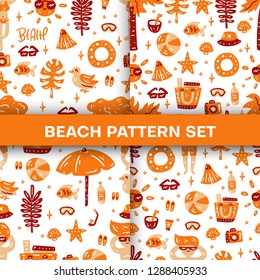 Beach pattern set. Summer abstract seamless pattern
