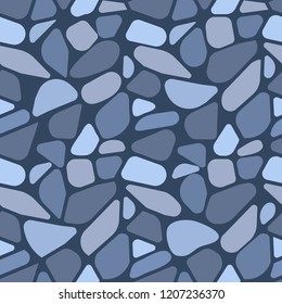 Beach pebble stones seamless vector pattern in blue gray colors