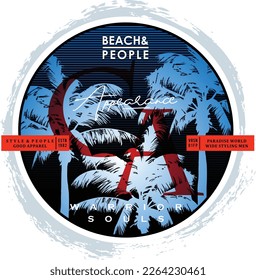 beach and people, vector typography illustration design graphic printing