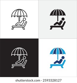 Beach picnic icon set. Holiday and vacation icon collection. Icon set contain symbol of day off, work, business, travel, job, beach, mountain, summer, umbrella, suitcase. Vector stock illustration.