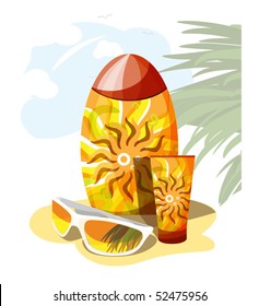 beach piece sunglasses and suntan cream