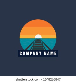 Beach Pier Dock Sunset Logo Design