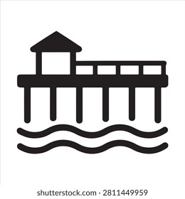 Beach pier silhouette icon in vector EPS format. Coastal, marine, and seaside landscape theme graphic design.