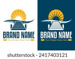 Beach Pier Sunset illustration vector logo design