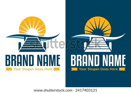 Beach Pier Sunset illustration vector logo design