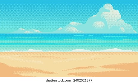 Beach pixel art background. 2d backdrop for 8-bit retro video game or mobile application. Seamless when docking horizontally.