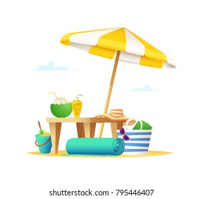 Beach place concept. Vector cartoon illustration