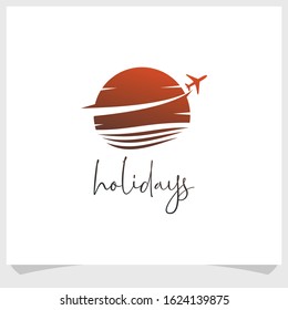 beach and plane icon log design concept, traveling brand logo design template