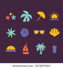 beach playful design element set