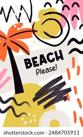 Strand Bitte handgezeichnete Poster Vektorillustration