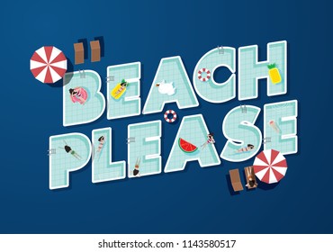 beach please poster template vector/illustration