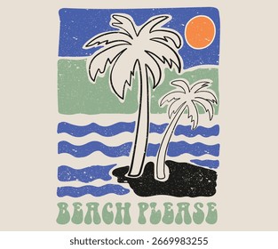 Playa, por favor. Diseño de palmeras tropicales. Diseño de impresión gráfica Sunshine Paradise. Playa de arte abstracto moderno. Sol en mi mente. Obra de arte de vibraciones de verano.
