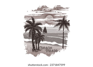 Beach please vintage outdoor t shirt print illustration