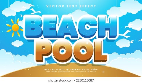 Beach pool editable text style effect with paper cut style.