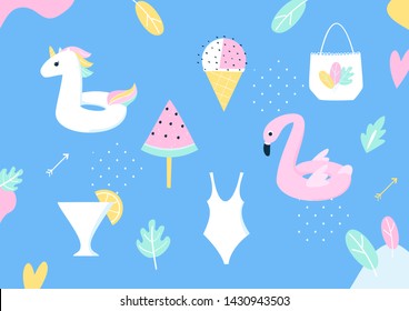 Beach and Pool Party or Holiday. Set of Vector Design Elements 