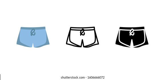 Beach Pool Shorts pants clothes icon. Apparel flat, silhouette, line vector illustration on white background