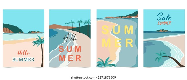 Beach postcard with sun,sea,sky and mountain in the daytime