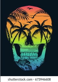 Beach print with skull illustration, for t-shirt and other uses