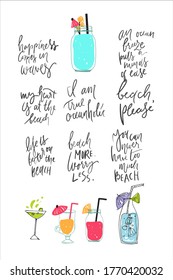 Beach quote for your design. Beach more, worry less. Life is better at the beach. Beach, please