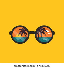 Beach reflection in glasses
