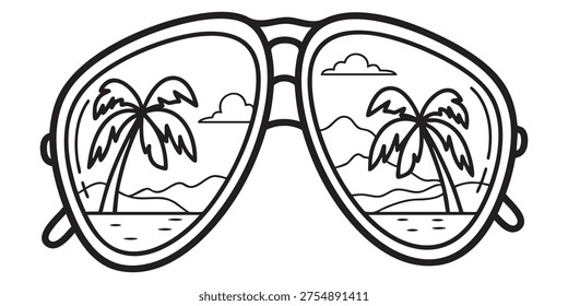 Beach Reflection Sunglasses Coloring Page | Summer Vacation Line Art