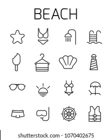 Beach related vector icon set. Well-crafted sign in thin line style with editable stroke. Vector symbols isolated on a white background. Simple pictograms.