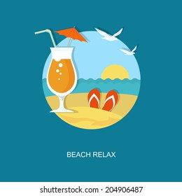 Beach relax flat banner with cocktail. Eps10