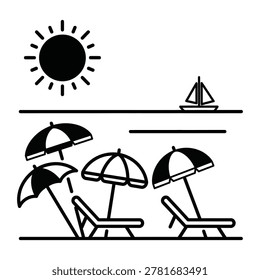 Beach relaxation with sun and sailboat
