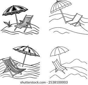  Beach Relaxation Umbrella, Chair, and Waves