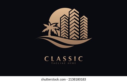Plantilla de logotipo de monograma abstracto de resort de playa
