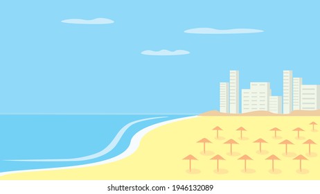 Beach resort background, space for text, summer holidays concept, vector illustration.