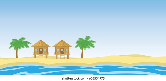 Beach resort with coconut tree landscape vector