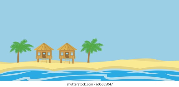 Beach resort with coconut tree landscape vector