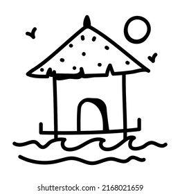 A beach resort doodle icon design 

