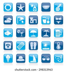 Beach, resort and entertainment icons - vector icon set
