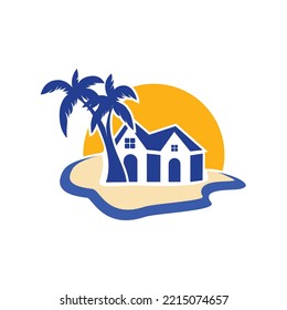 beach resort house logo design vector illustration