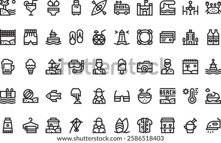 Beach resort icons High-Quality Vector Icons Collection with Editable Stroke. Ideal for Professional and Creative Projects.