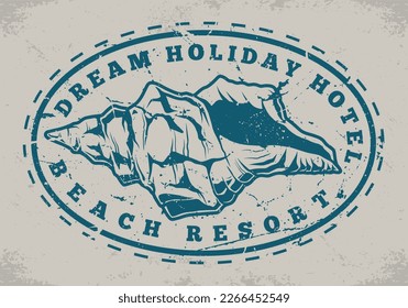 Beach resort label vintage monochrome with empty shell for advertising poster or billboard of hotel on sea coast vector illustration