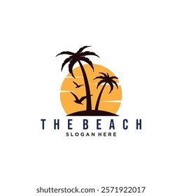 Beach resort logo design template and summer theme simple concept