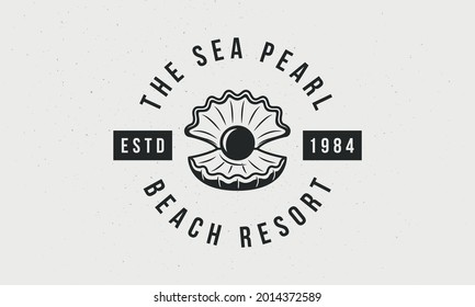 Beach Resort logo with Sea pearl. Vintage logo template for travel business. Emblem template. Vector illustration