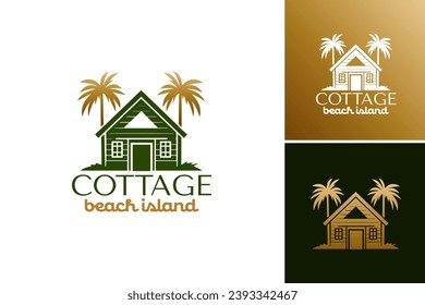 A beach resort logo set with a house and palm trees. Suitable for branding, signage, and marketing materials for beach resorts, vacation rentals, and tropical getaway destinations.