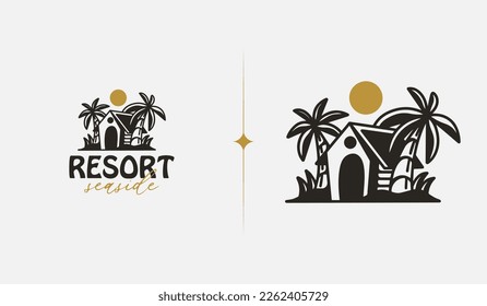 Beach Resort Palm Tree monoline. Universal creative premium symbol. Vector sign icon logo template. Vector illustration