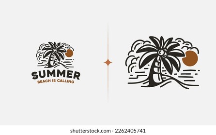 Beach Resort Palm Tree monoline. Universal creative premium symbol. Vector sign icon logo template. Vector illustration